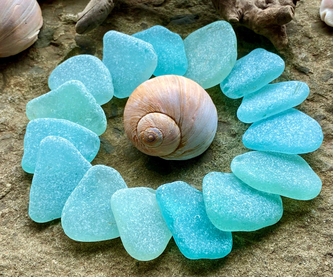 Set of 12 Genuine Sea Glass Pieces – Large Aqua Beach Glass 3–6 cm – Jewelry Making Supply – Ocean Tumbled Sea Glass (B010)
