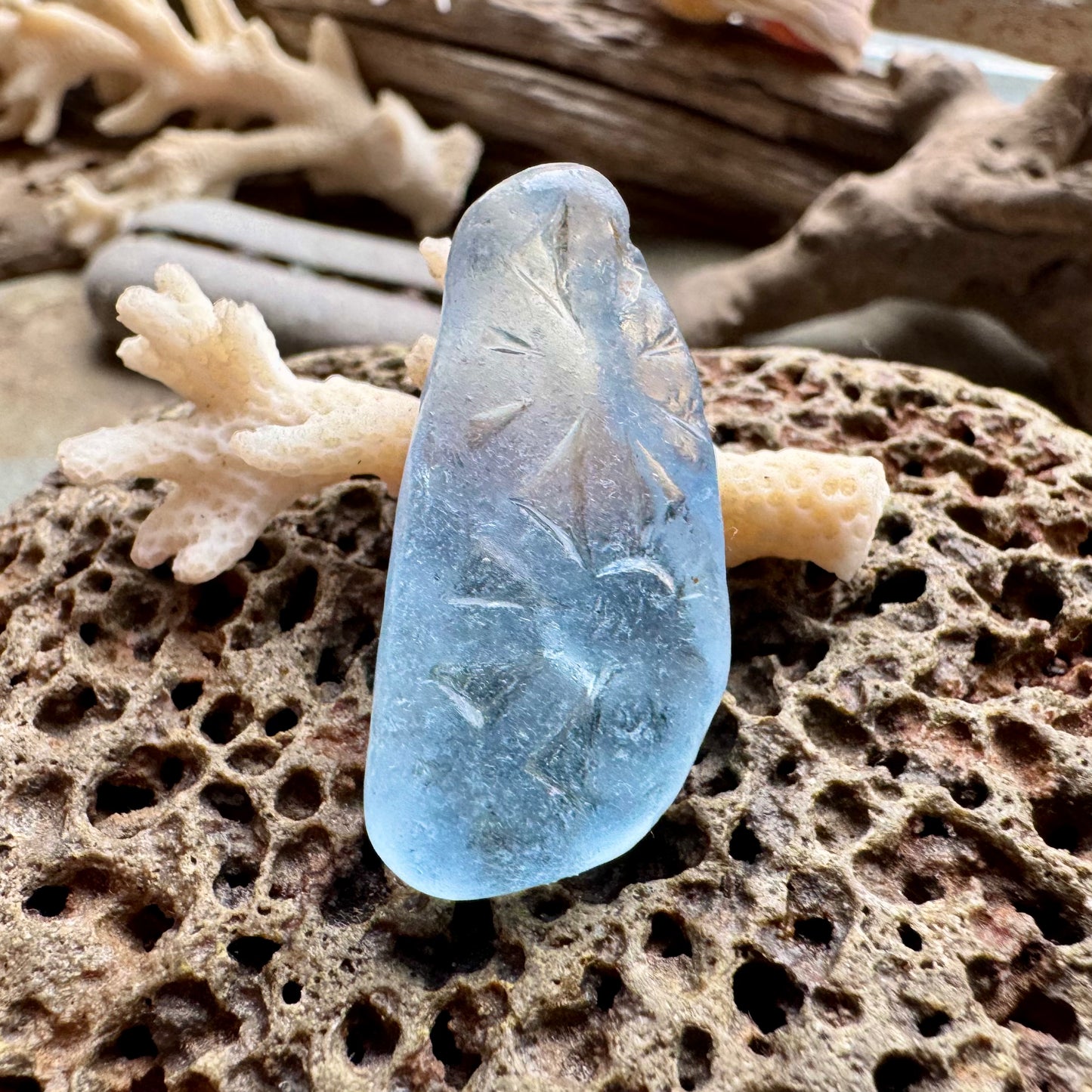 Rare Light Blue Sea Glass B2991 with Natural Pattern – Genuine Ocean Tumbled Beach Glass for Jewelry, Pendant or Collector Piece