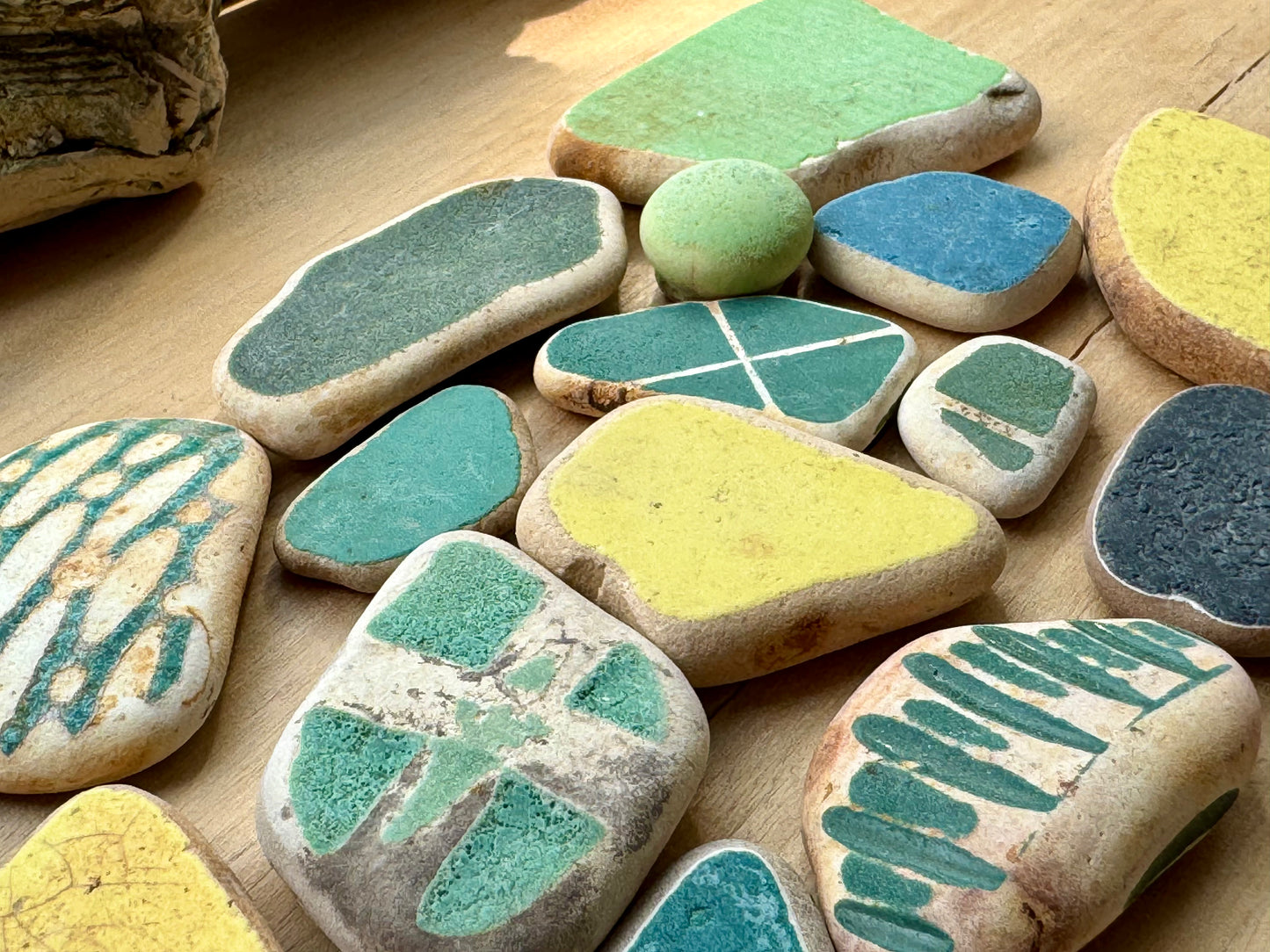 Japanese Sea Pottery Mix 17 pcs #062 – Blue & Green Beach Pottery Shards for Jewelry, Crafts & Mosaic