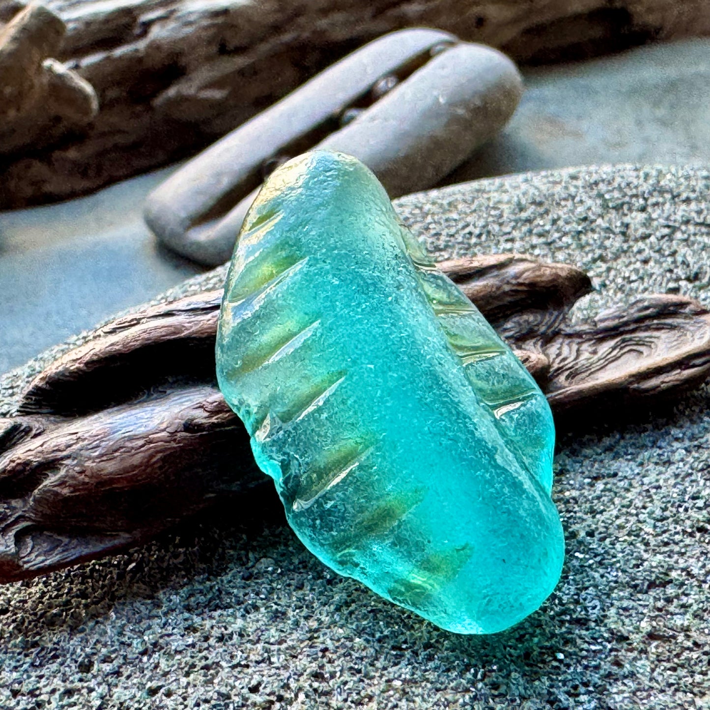 Rare Carved Aqua Sea Glass Piece A2412 – Large Natural Beach Glass for Jewelry or Collection