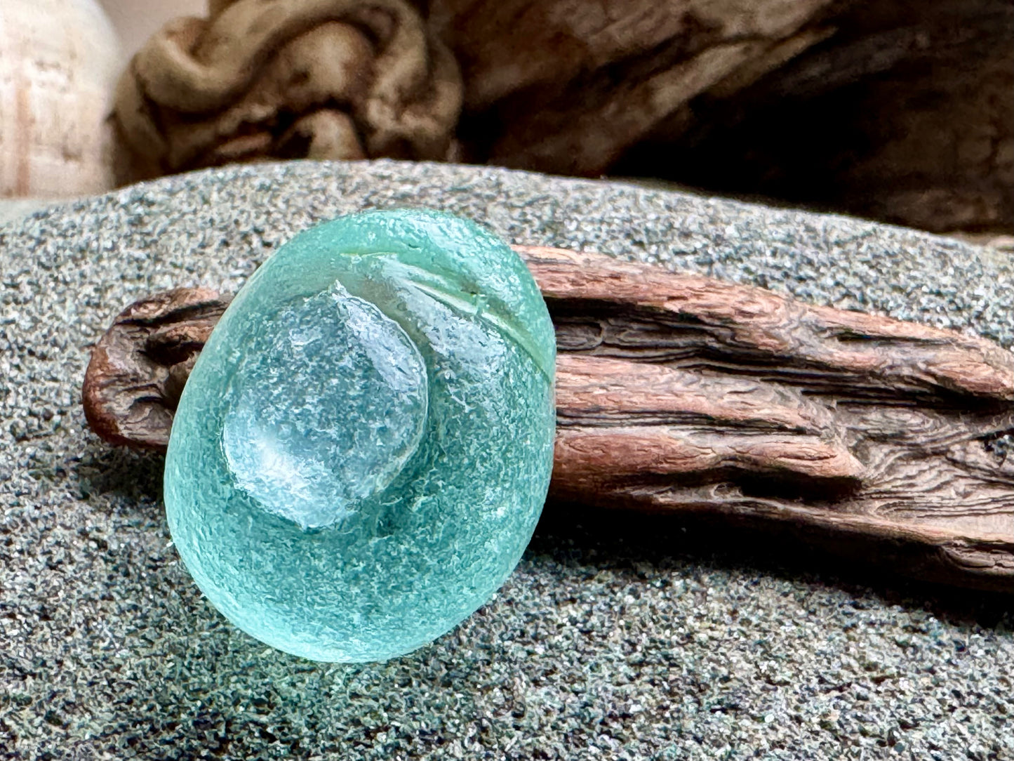 Rare Aqua Sea Glass Bottle Stopper A2599 – Solid Glass Plug – Genuine Ocean Tumbled Beach Glass for Jewelry Making – A2599