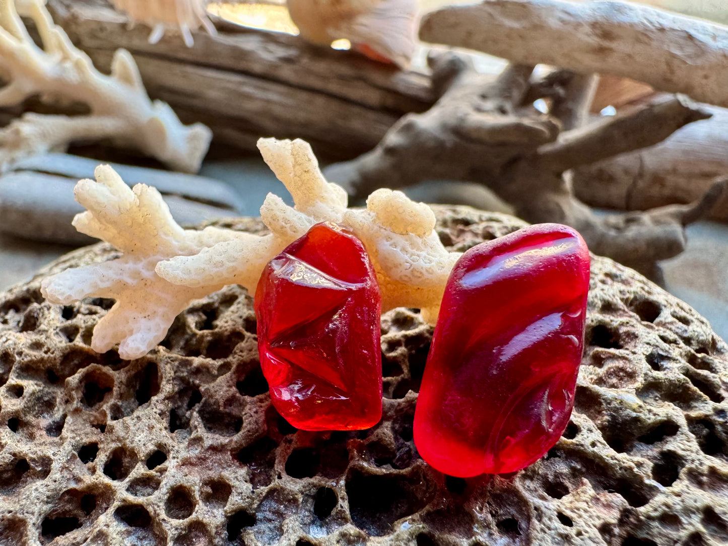 Rare Red Sea Glass Pair B2967 – Genuine Beach Glass for Jewelry Making