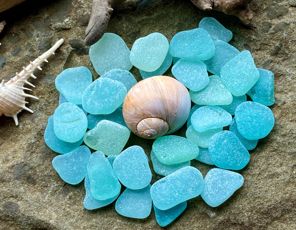 Set of 12 Genuine Sea Glass Pieces – Small Aqua Beach Glass 1–3 cm – Jewelry Making Supply – Natural Ocean Tumbled Sea Glass (B030)