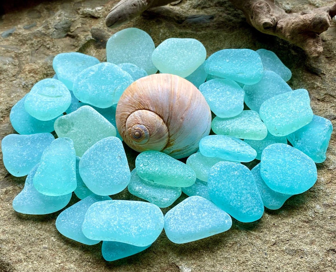 Set of 12 Genuine Sea Glass Pieces – Small Aqua Beach Glass 1–3 cm – Jewelry Making Supply – Natural Ocean Tumbled Sea Glass (B030)