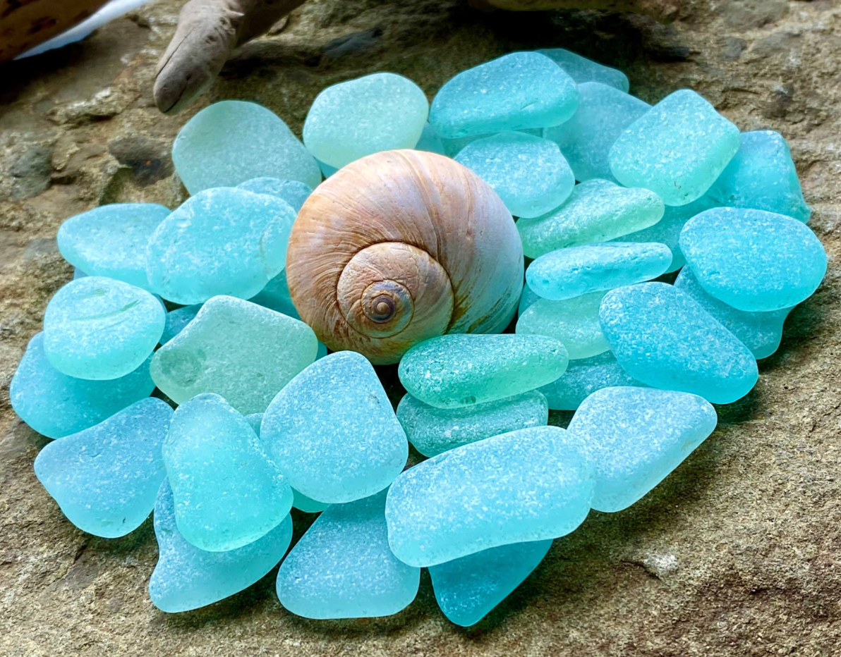 Set of 12 Genuine Sea Glass Pieces – Small Aqua Beach Glass 1–3 cm – Jewelry Making Supply – Natural Ocean Tumbled Sea Glass (B030)