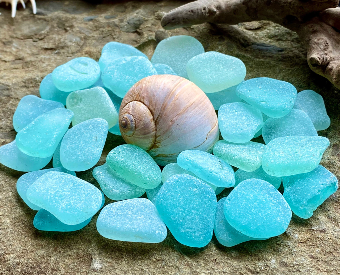 Set of 12 Genuine Sea Glass Pieces – Small Aqua Beach Glass 1–3 cm – Jewelry Making Supply – Natural Ocean Tumbled Sea Glass (B030)