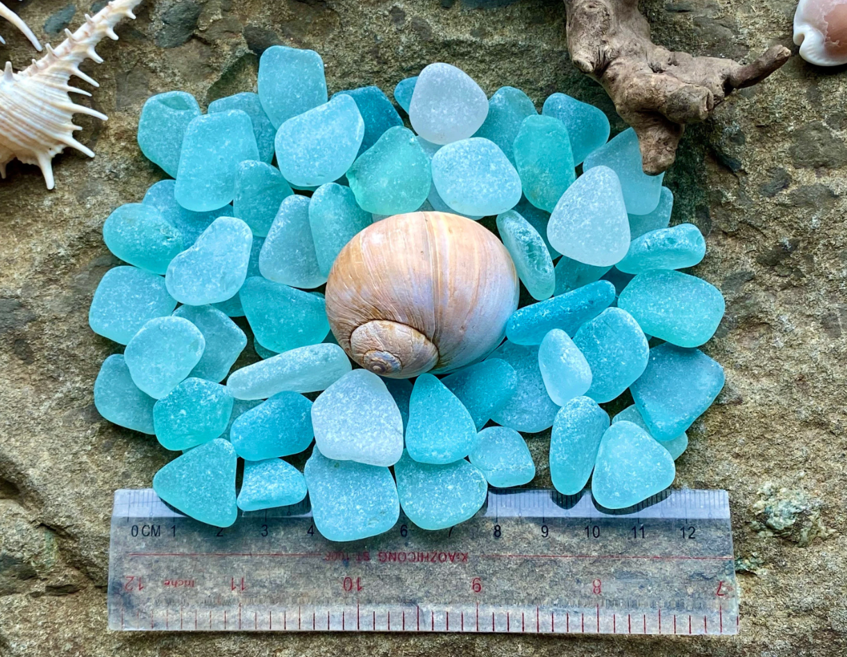 Tiny Aqua Sea Glass Set of 12 – Genuine Beach Glass 0.5–1.5 cm – Micro Sea Glass for Jewelry, Resin & Mosaic Craft (B020)