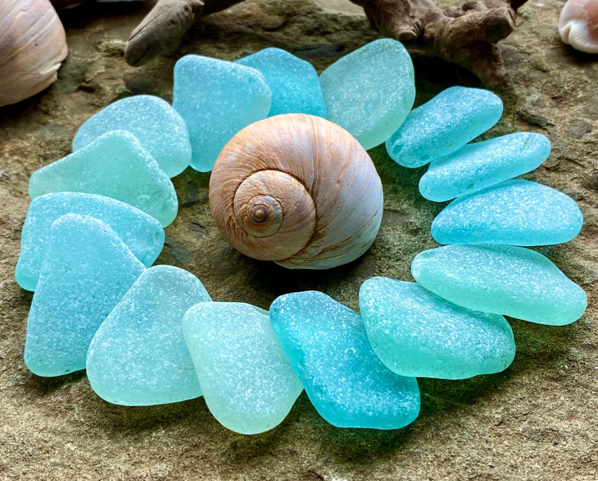 Set of 12 Genuine Sea Glass Pieces – Large Aqua Beach Glass 3–6 cm – Jewelry Making Supply – Ocean Tumbled Sea Glass (B010)