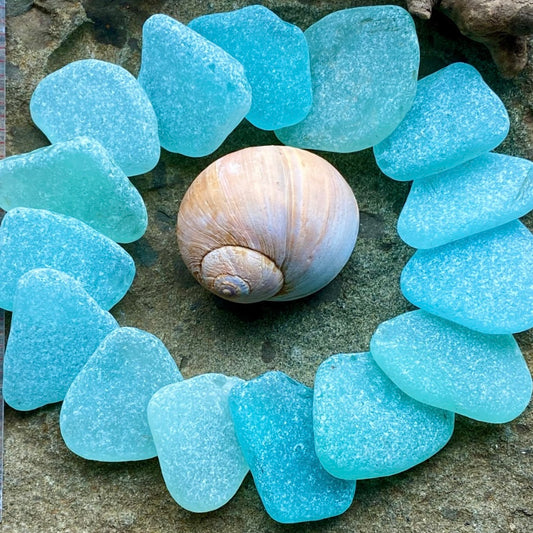 Set of 12 Genuine Sea Glass Pieces – Large Aqua Beach Glass 3–6 cm – Jewelry Making Supply – Ocean Tumbled Sea Glass (B010)
