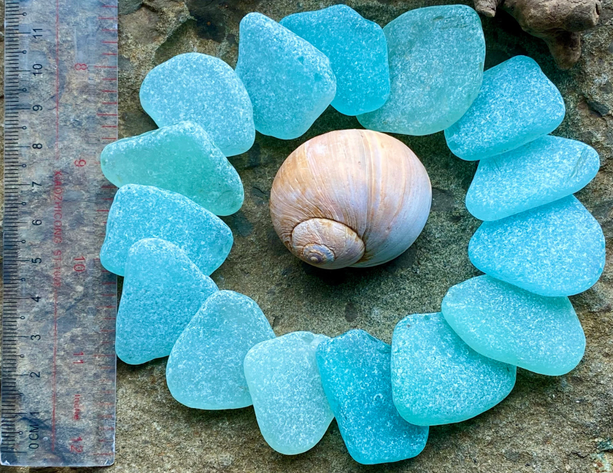 Set of 12 Genuine Sea Glass Pieces – Large Aqua Beach Glass 3–6 cm – Jewelry Making Supply – Ocean Tumbled Sea Glass (B010)