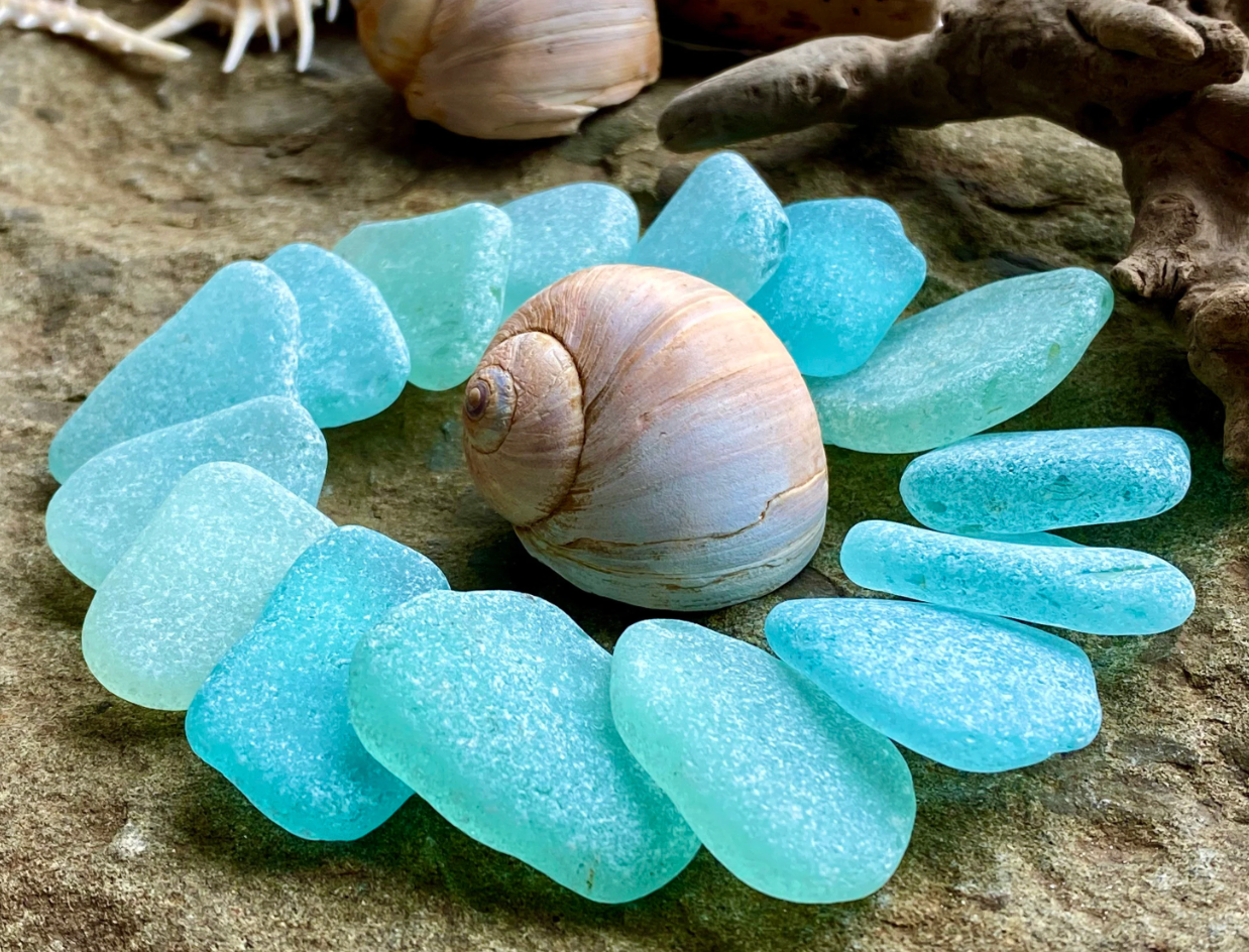 Set of 12 Genuine Sea Glass Pieces – Large Aqua Beach Glass 3–6 cm – Jewelry Making Supply – Ocean Tumbled Sea Glass (B010)