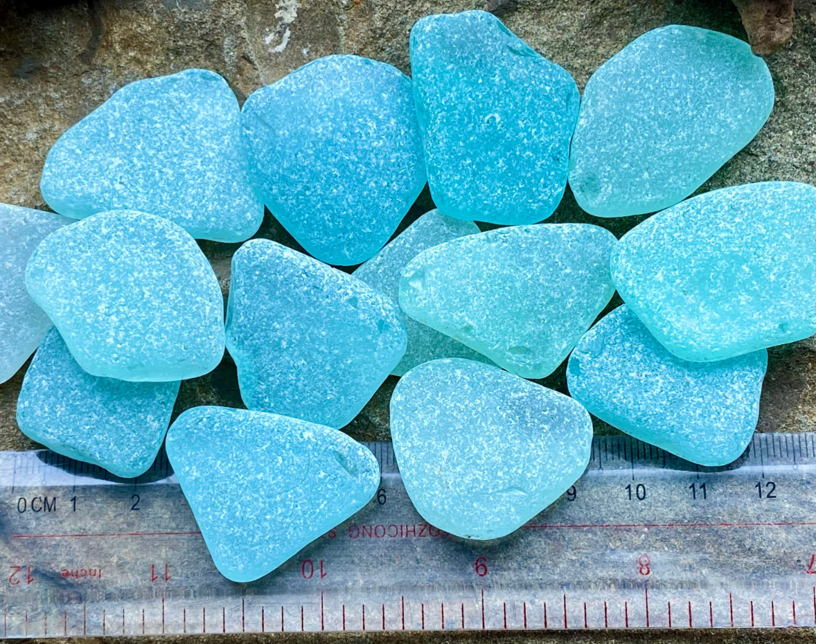 Set of 12 Genuine Sea Glass Pieces – Large Aqua Beach Glass 3–6 cm – Jewelry Making Supply – Ocean Tumbled Sea Glass (B010)