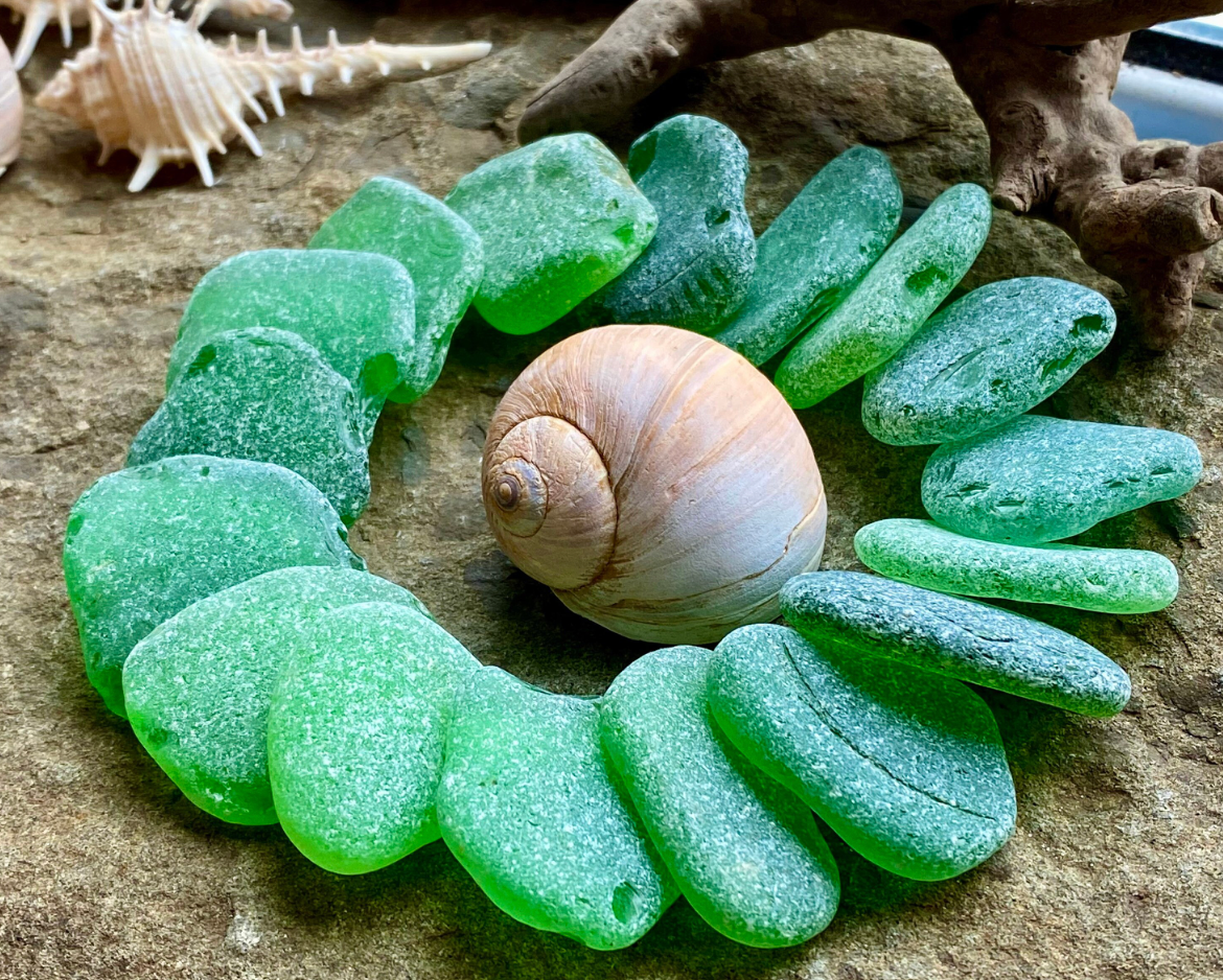 Large Green Sea Glass Set of 12 – Genuine Beach Glass 3–5 cm – Jewelry & Coastal Craft Supplies (B050)