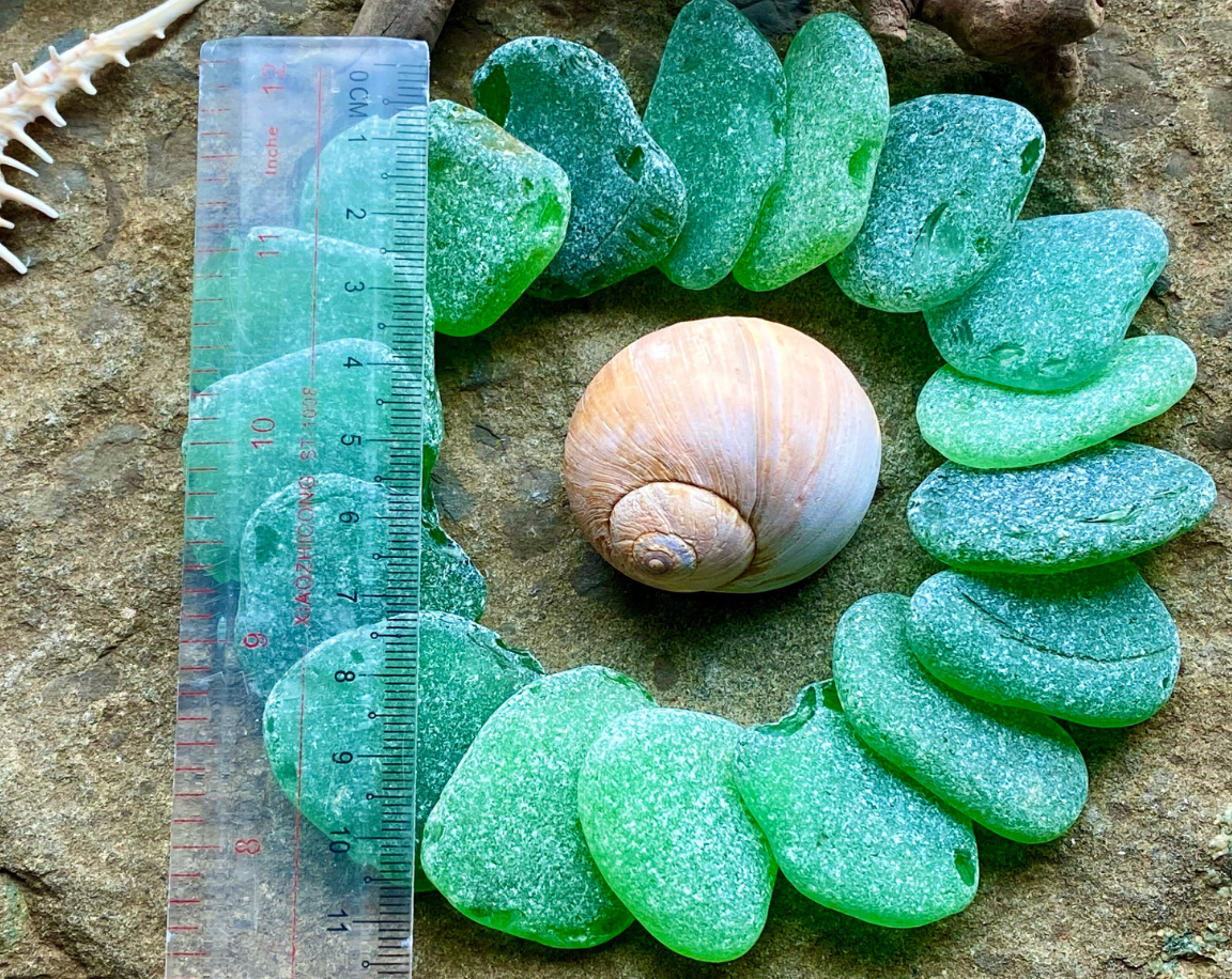 Large Green Sea Glass Set of 12 – Genuine Beach Glass 3–5 cm – Jewelry & Coastal Craft Supplies (B050)