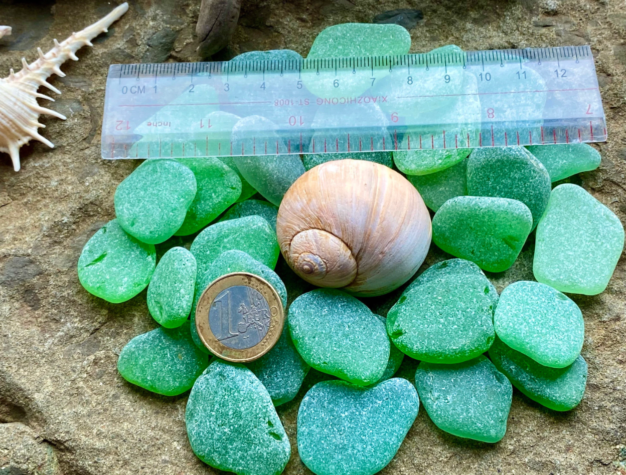 Medium Green Sea Glass Set of 12 – Genuine Beach Glass 2–3 cm – Jewelry Making & Craft Supply (B070)