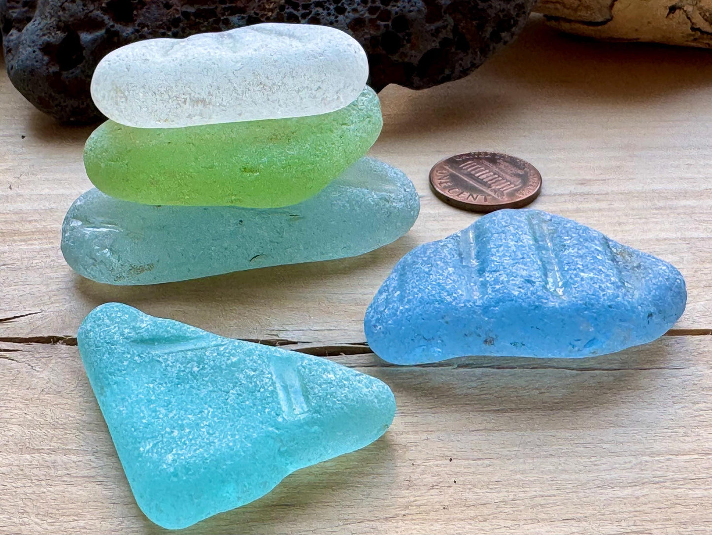 Large Aqua & Lime Japanese Sea Glass #080 Genuine Beach Glass Statement Pieces