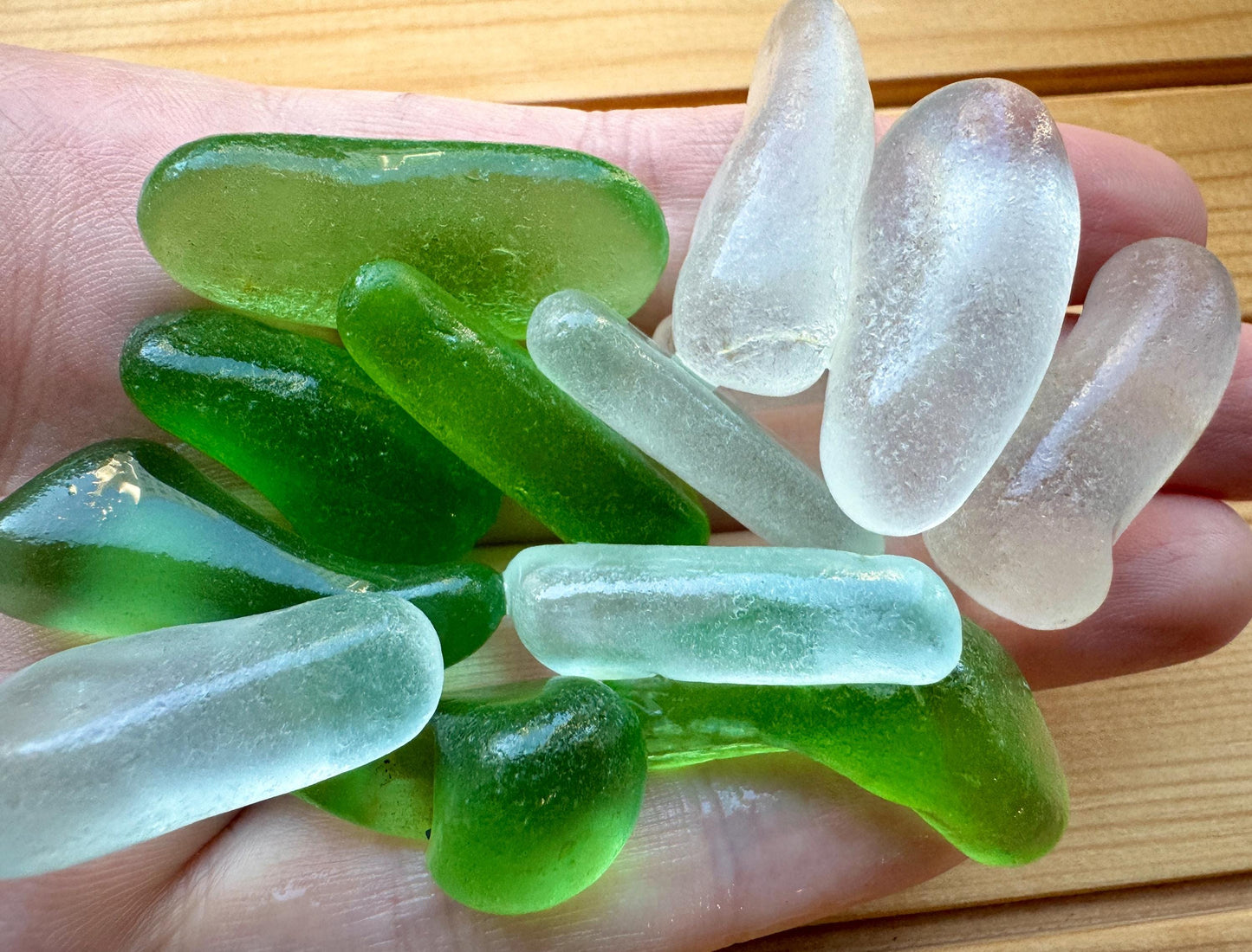 Genuine Japanese Sea Glass Sticks #025White & Green Elongated Beach Glass Craft Supply #025