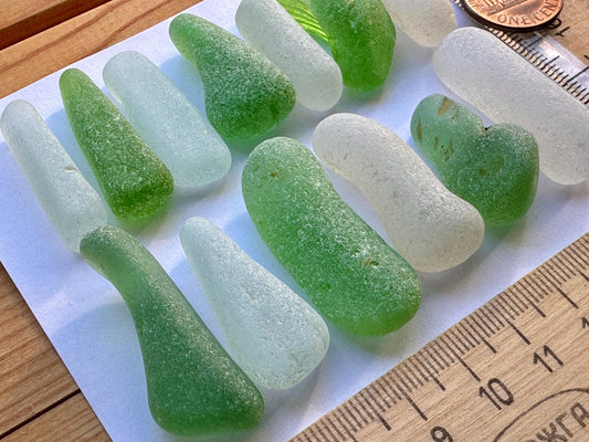 white and green sea glass pieces