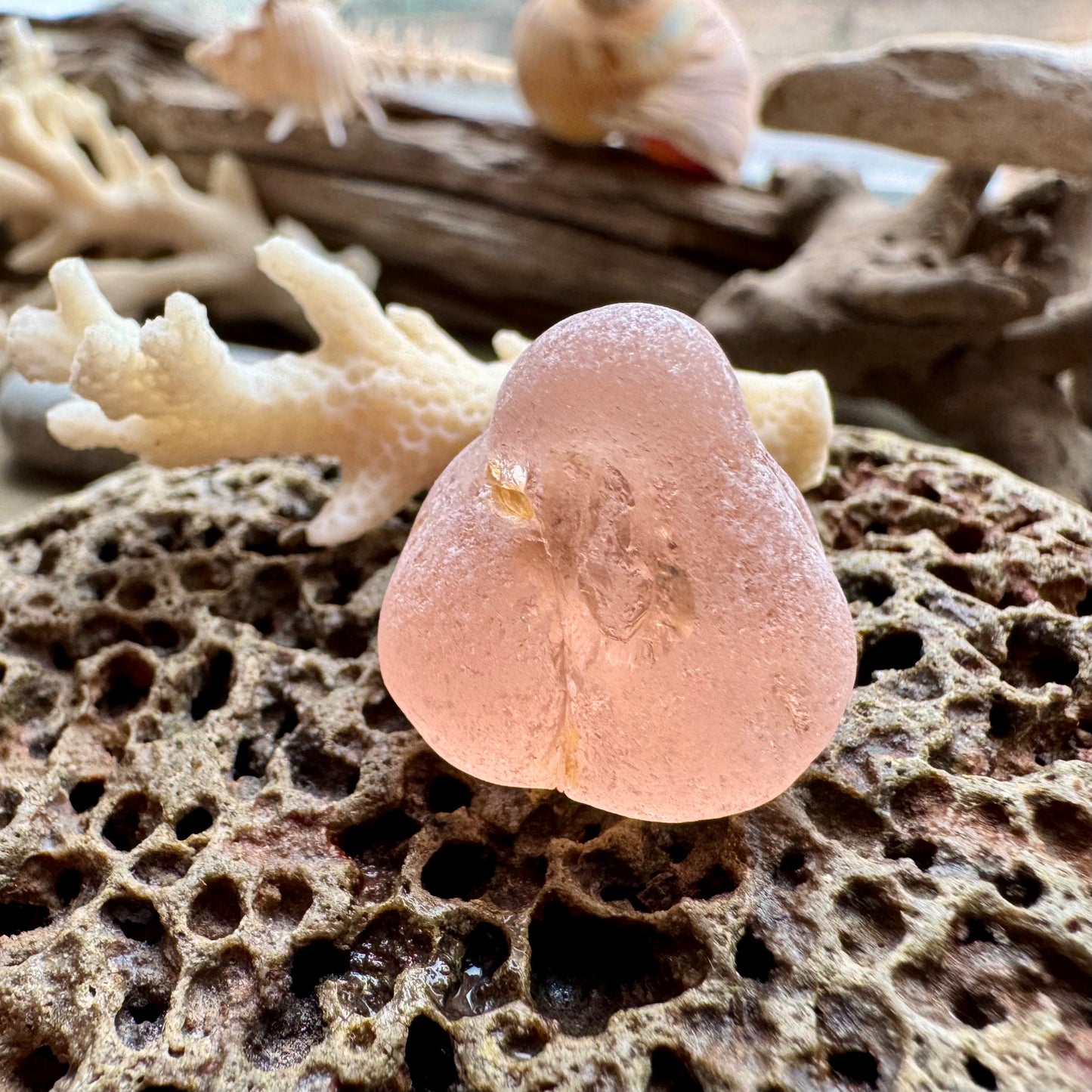Soft Peach Sea Glass Piece B2989– Genuine Beach Found Seaglass for Jewelry Making, Rare Pink Craft Glass, Coastal Supplies, Pendant Size