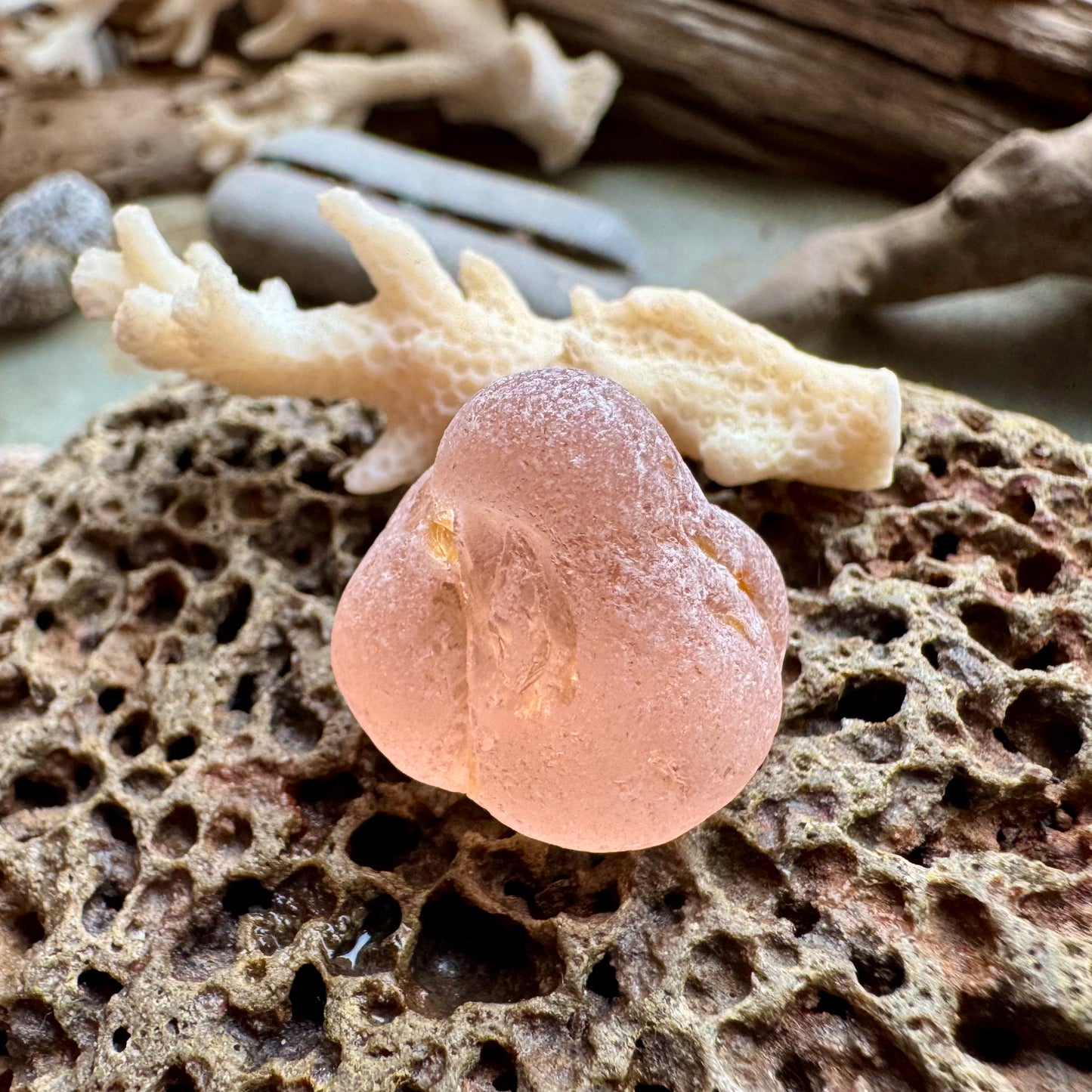 Soft Peach Sea Glass Piece B2989– Genuine Beach Found Seaglass for Jewelry Making, Rare Pink Craft Glass, Coastal Supplies, Pendant Size