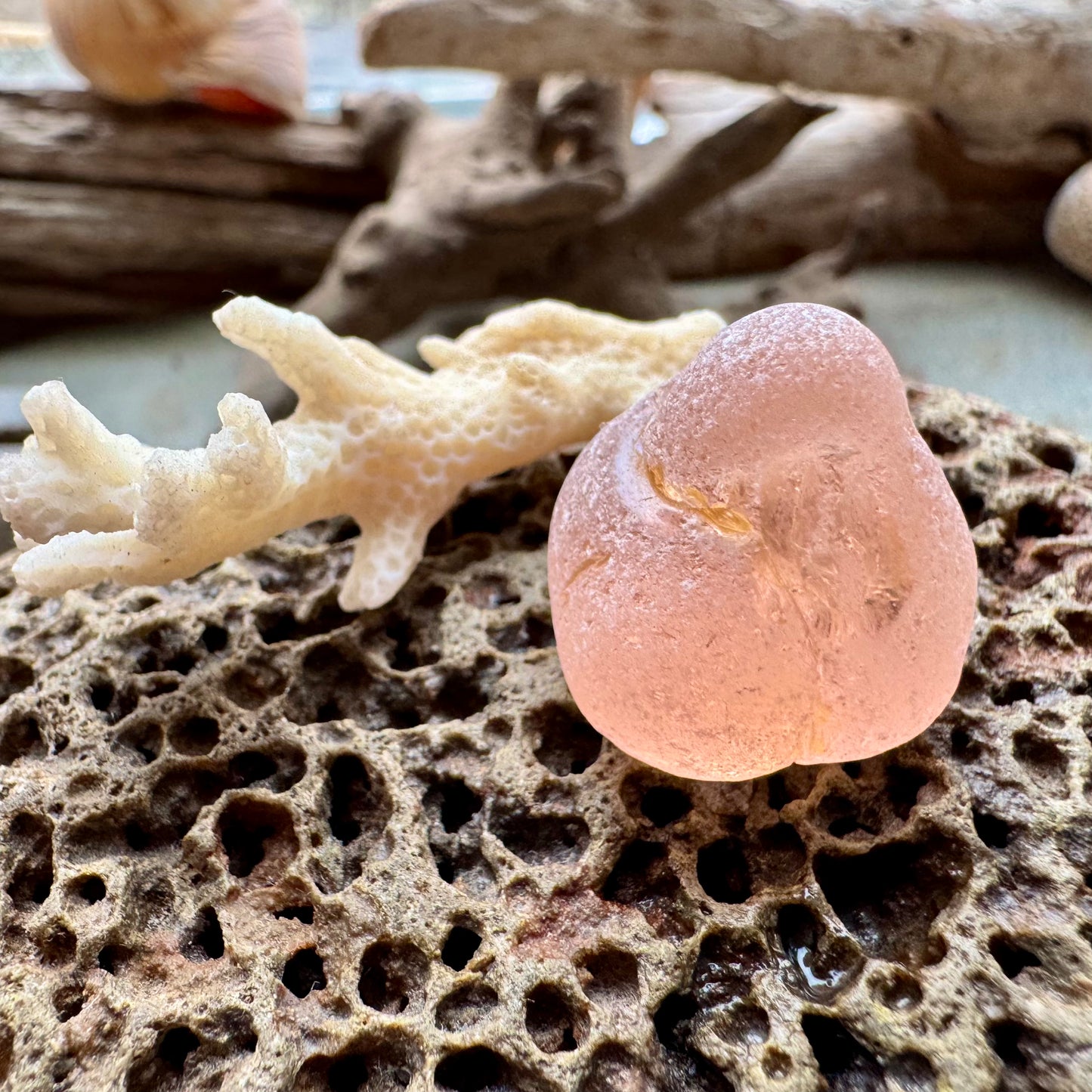 Soft Peach Sea Glass Piece B2989– Genuine Beach Found Seaglass for Jewelry Making, Rare Pink Craft Glass, Coastal Supplies, Pendant Size