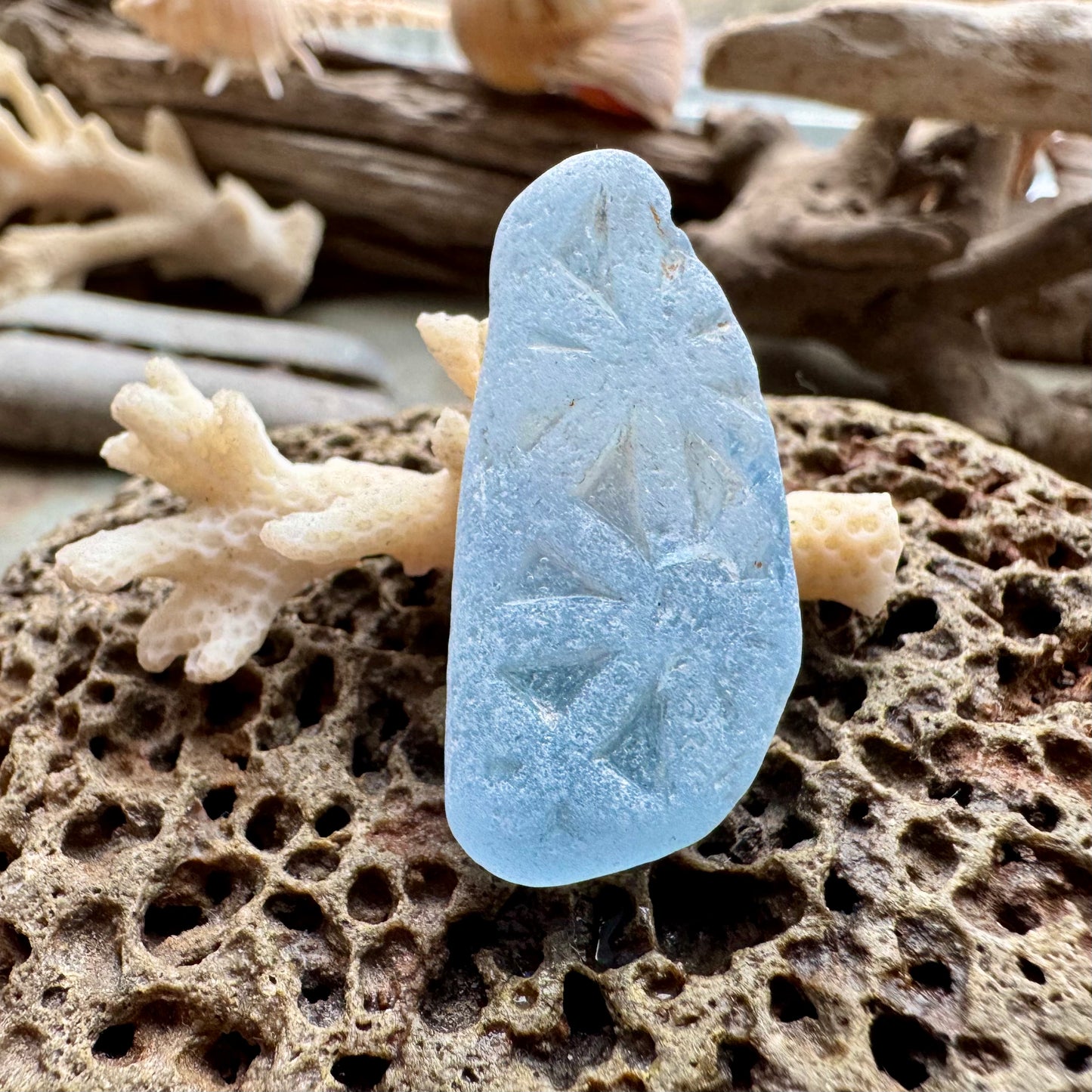 Rare Light Blue Sea Glass B2991  with Natural Pattern – Genuine Ocean Tumbled Beach Glass for Jewelry, Pendant or Collector Piece