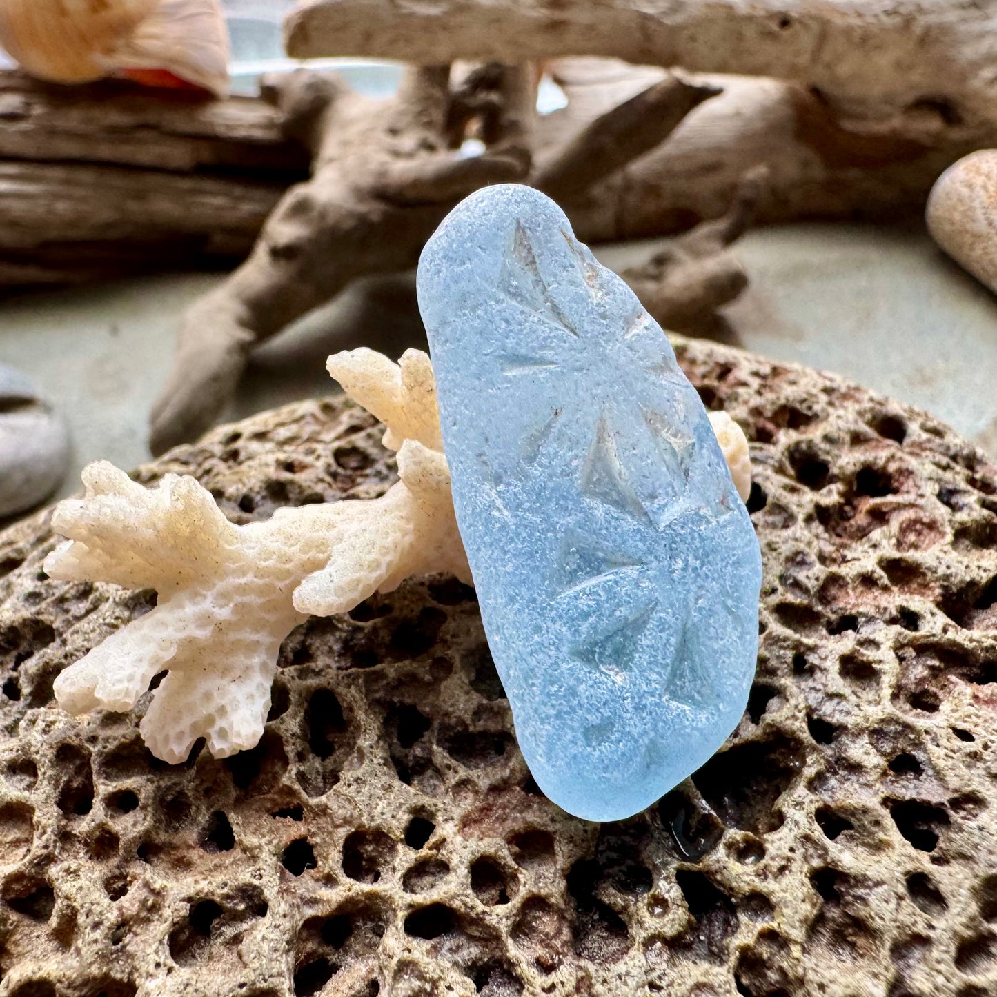Rare Light Blue Sea Glass B2991  with Natural Pattern – Genuine Ocean Tumbled Beach Glass for Jewelry, Pendant or Collector Piece