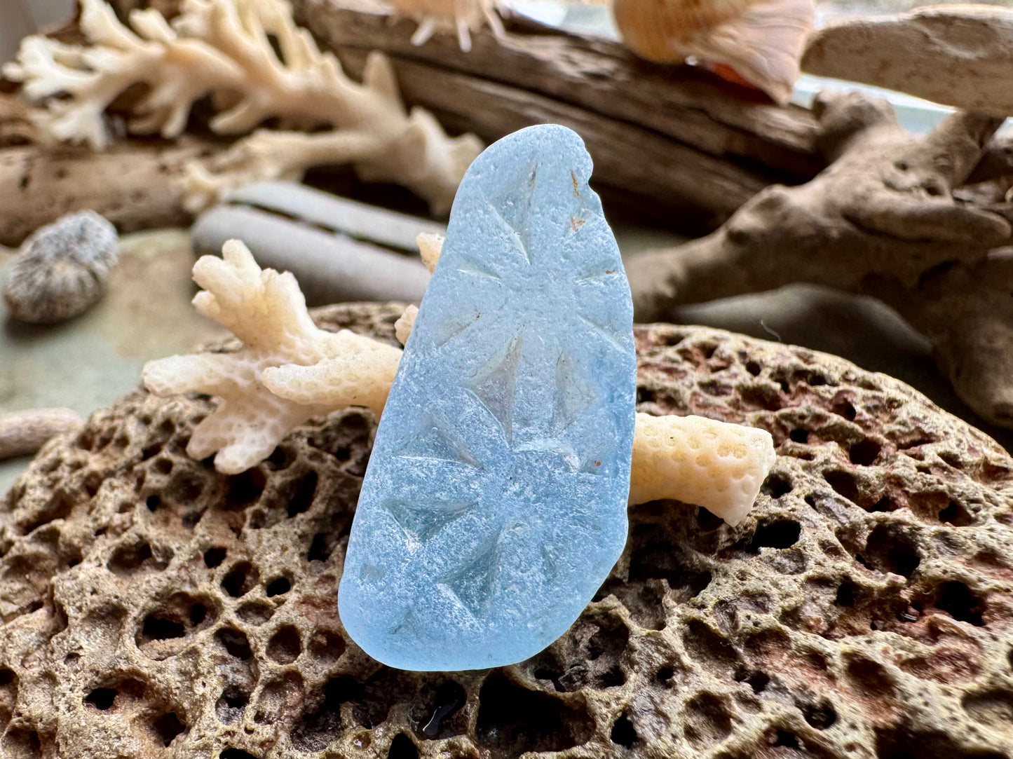 Rare Light Blue Sea Glass B2991  with Natural Pattern – Genuine Ocean Tumbled Beach Glass for Jewelry, Pendant or Collector Piece