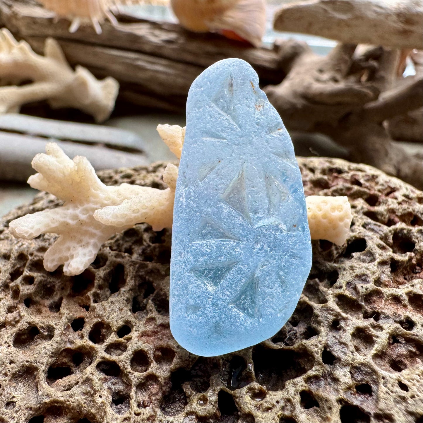 Rare Light Blue Sea Glass B2991  with Natural Pattern – Genuine Ocean Tumbled Beach Glass for Jewelry, Pendant or Collector Piece