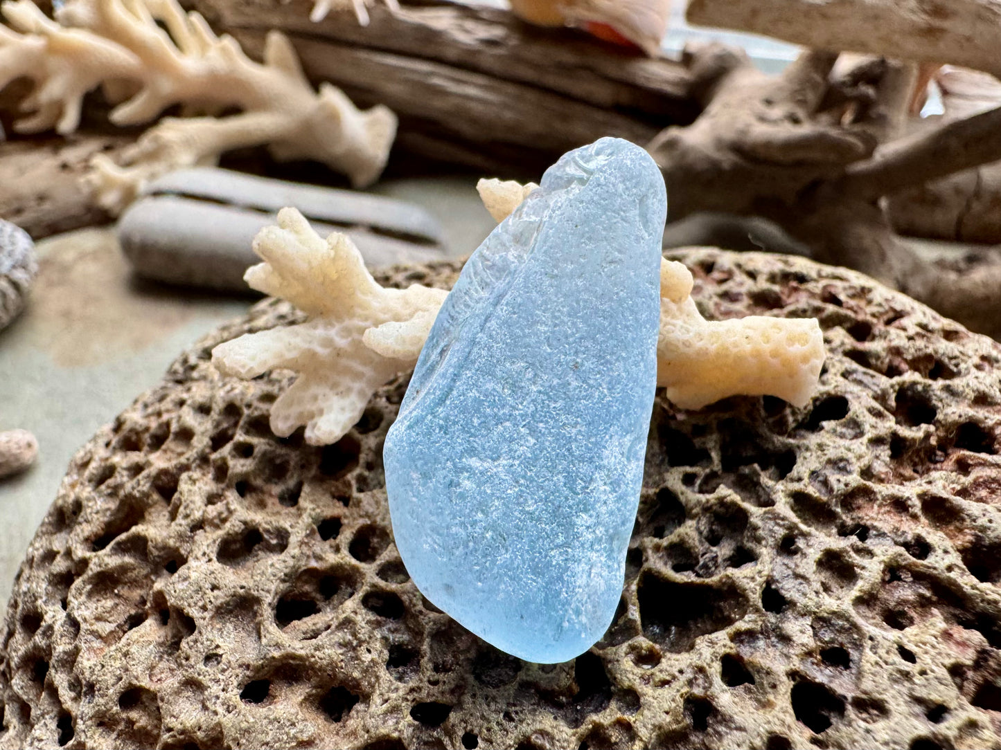 Rare Light Blue Sea Glass B2991  with Natural Pattern – Genuine Ocean Tumbled Beach Glass for Jewelry, Pendant or Collector Piece
