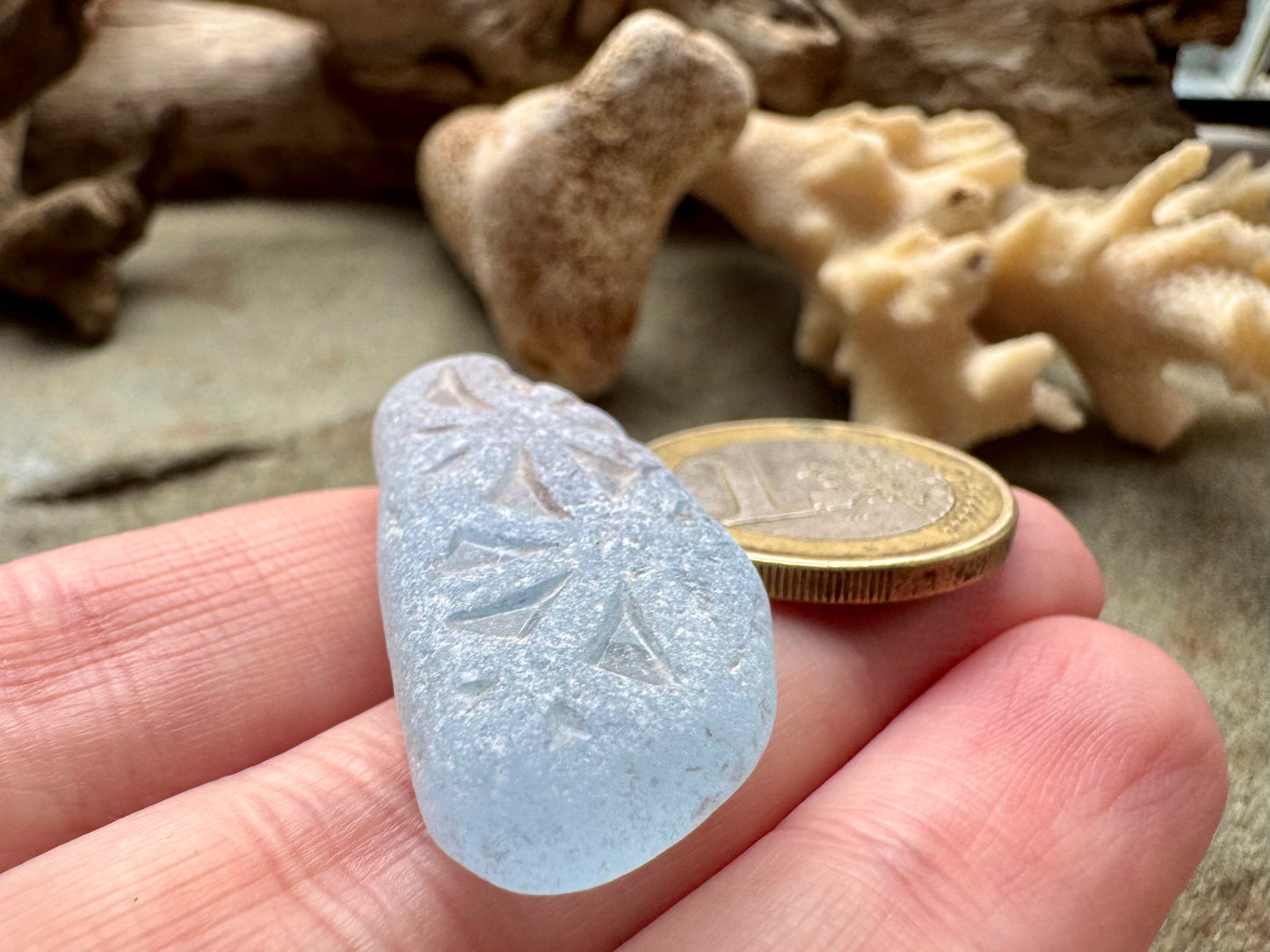 Rare Light Blue Sea Glass B2991  with Natural Pattern – Genuine Ocean Tumbled Beach Glass for Jewelry, Pendant or Collector Piece