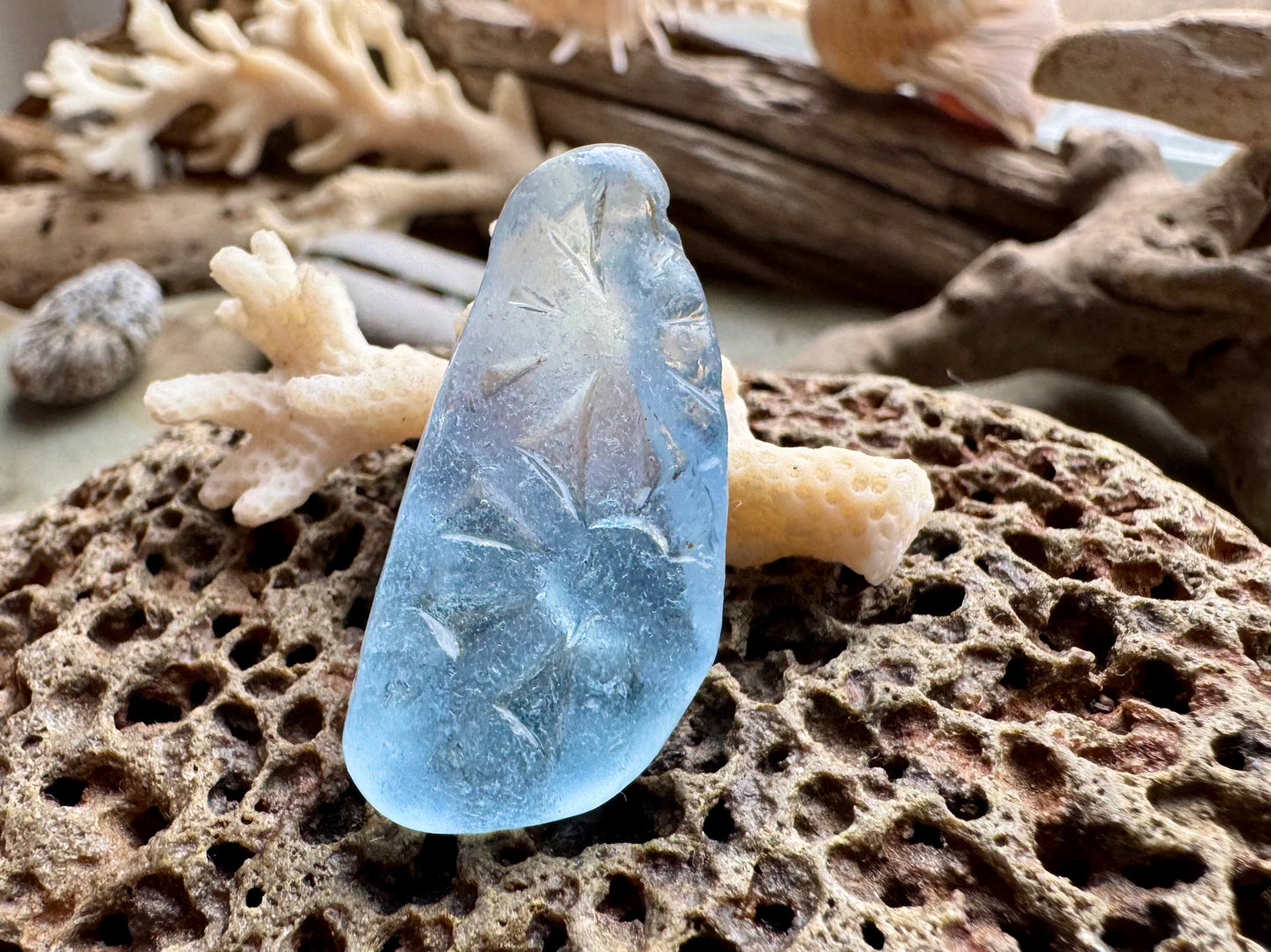Rare Light Blue Sea Glass B2991  with Natural Pattern – Genuine Ocean Tumbled Beach Glass for Jewelry, Pendant or Collector Piece