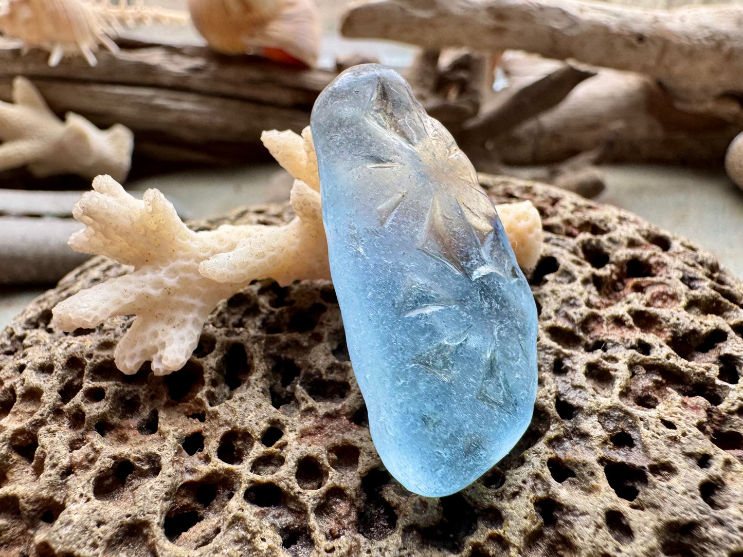 Rare Light Blue Sea Glass B2991  with Natural Pattern – Genuine Ocean Tumbled Beach Glass for Jewelry, Pendant or Collector Piece