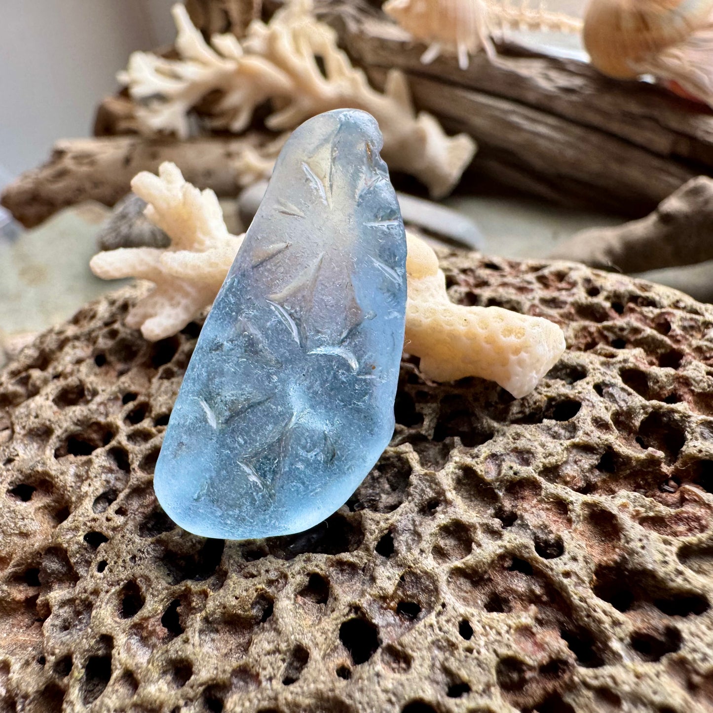 Rare Light Blue Sea Glass B2991  with Natural Pattern – Genuine Ocean Tumbled Beach Glass for Jewelry, Pendant or Collector Piece