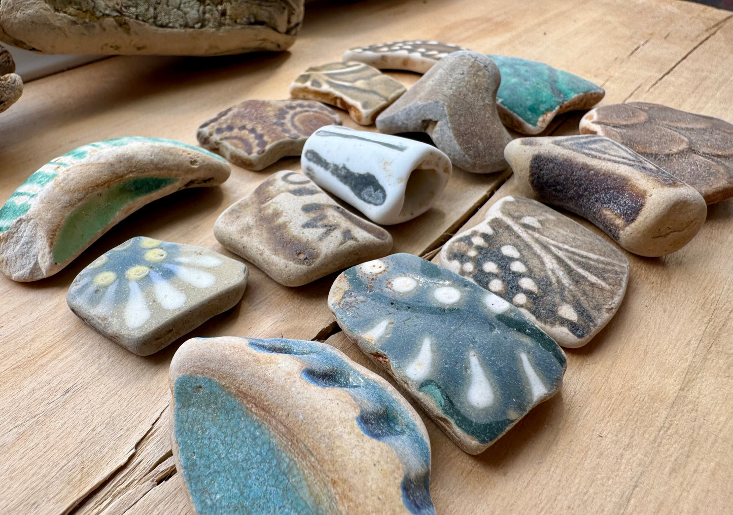 Authentic Sea Pottery Set #056 – 14 pcs Ocean Tumbled Ceramic Beach Found Pieces