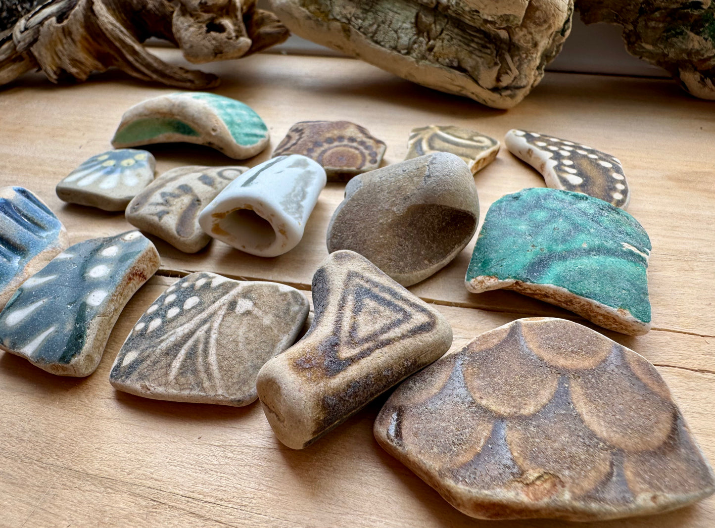 Authentic Sea Pottery Set #056 – 14 pcs Ocean Tumbled Ceramic Beach Found Pieces