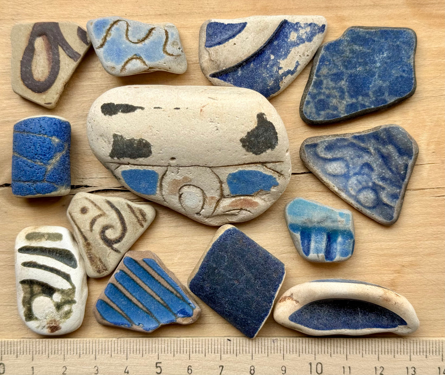 Mixed Sea Pottery Set (13 pcs) #058 – Beach Found Ceramic Shards for Mosaic, Jewelry Making & Coastal Crafts