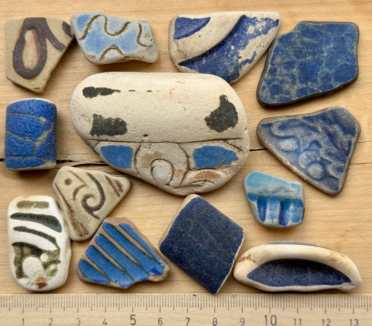 Mixed Sea Pottery Set (13 pcs) #058 – Beach Found Ceramic Shards for Mosaic, Jewelry Making & Coastal Crafts