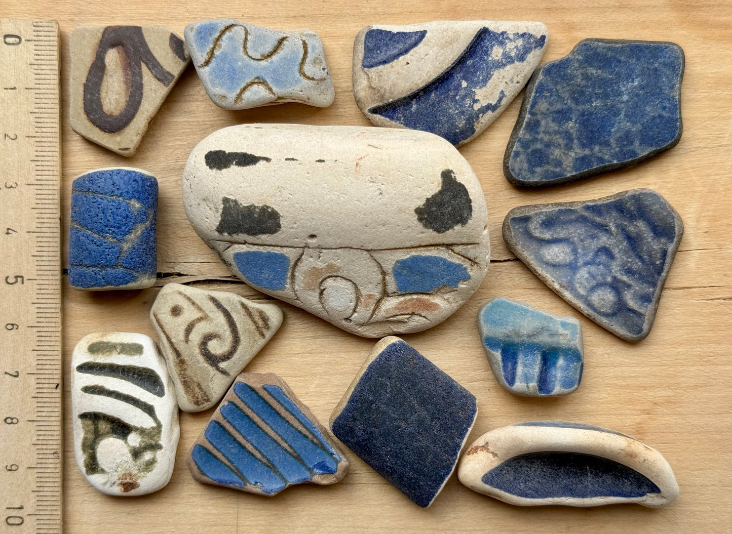 Mixed Sea Pottery Set (13 pcs) #058 – Beach Found Ceramic Shards for Mosaic, Jewelry Making & Coastal Crafts
