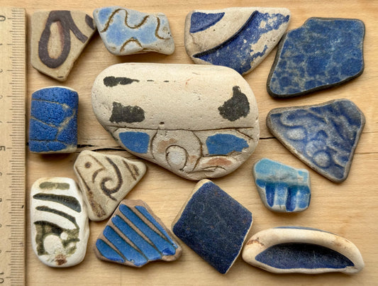 Mixed Sea Pottery Set (13 pcs) #058 – Beach Found Ceramic Shards for Mosaic, Jewelry Making & Coastal Crafts