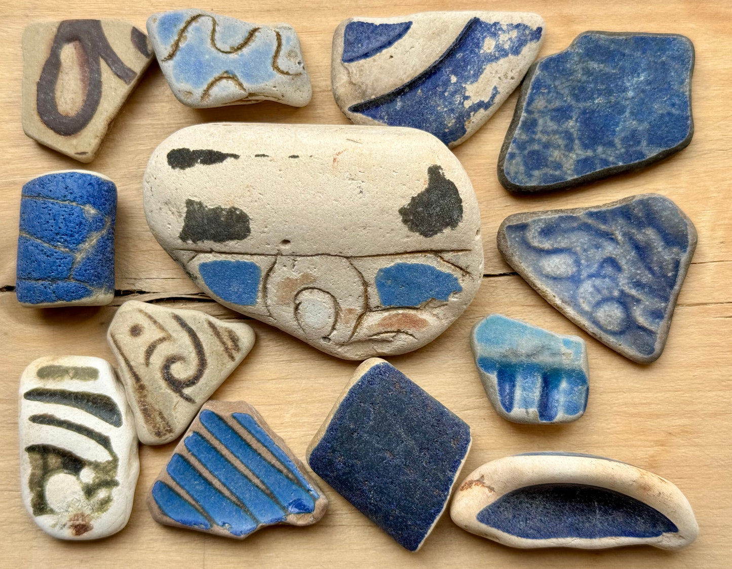 Mixed Sea Pottery Set (13 pcs) #058 – Beach Found Ceramic Shards for Mosaic, Jewelry Making & Coastal Crafts