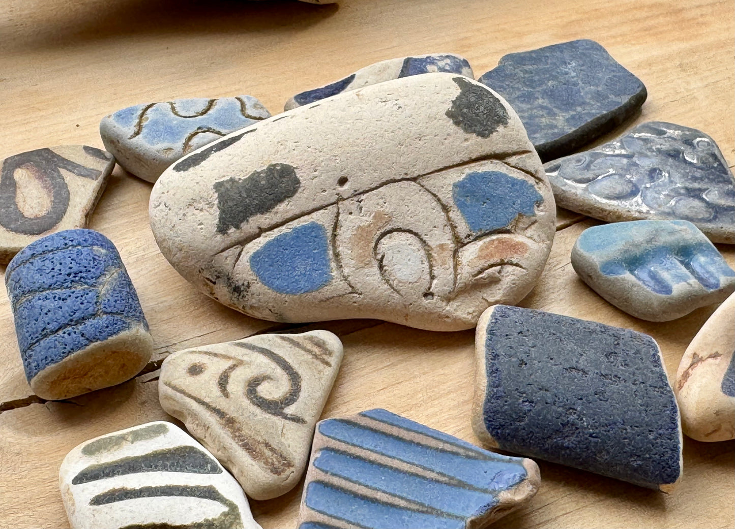 Mixed Sea Pottery Set (13 pcs) #058 – Beach Found Ceramic Shards for Mosaic, Jewelry Making & Coastal Crafts