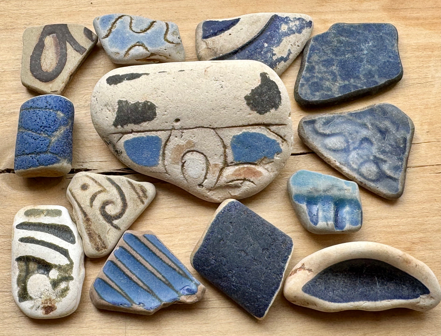 Mixed Sea Pottery Set (13 pcs) #058 – Beach Found Ceramic Shards for Mosaic, Jewelry Making & Coastal Crafts