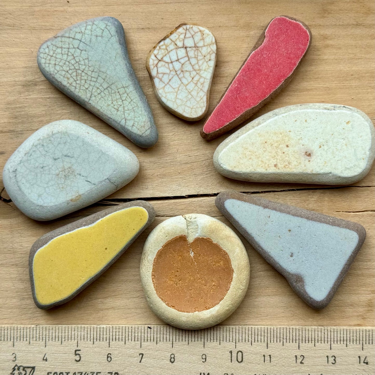 Sea Pottery Pieces Mix (8 pcs) #059 – Beach Found Ceramic Shards for Crafts, Jewelry Making, Mosaic & Wabi Sabi Decor