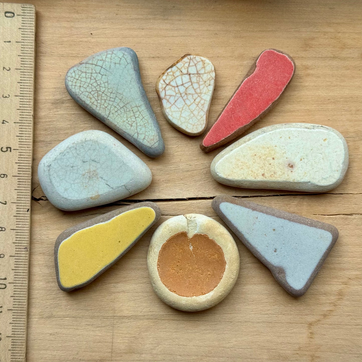 Sea Pottery Pieces Mix (8 pcs) #059 – Beach Found Ceramic Shards for Crafts, Jewelry Making, Mosaic & Wabi Sabi Decor