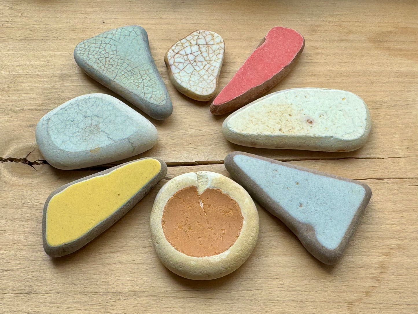 Sea Pottery Pieces Mix (8 pcs) #059 – Beach Found Ceramic Shards for Crafts, Jewelry Making, Mosaic & Wabi Sabi Decor
