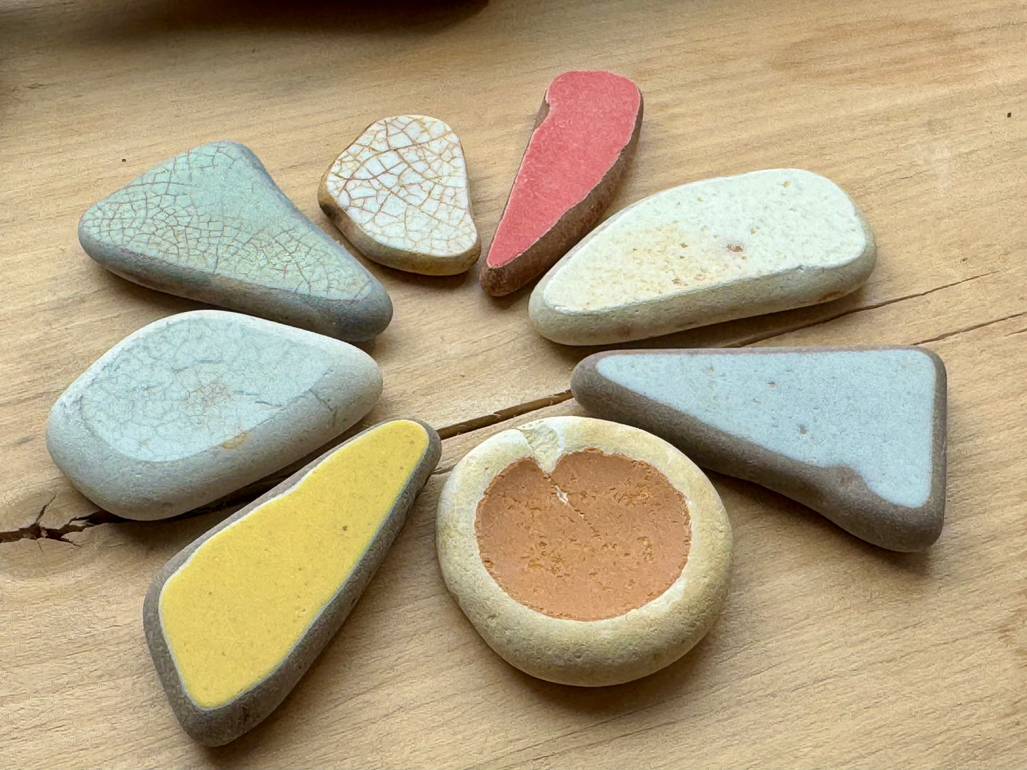Sea Pottery Pieces Mix (8 pcs) #059 – Beach Found Ceramic Shards for Crafts, Jewelry Making, Mosaic & Wabi Sabi Decor
