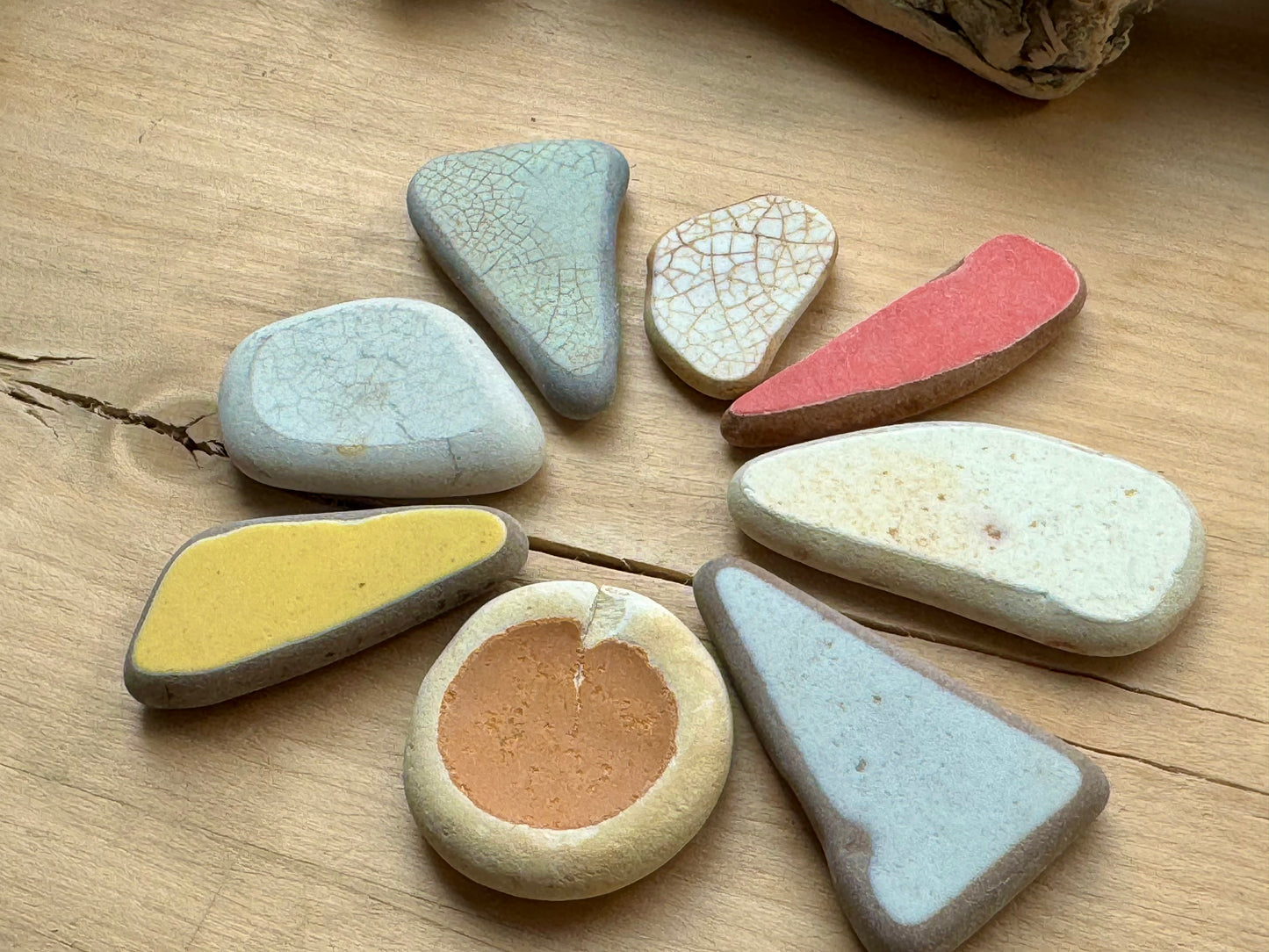 Sea Pottery Pieces Mix (8 pcs) #059 – Beach Found Ceramic Shards for Crafts, Jewelry Making, Mosaic & Wabi Sabi Decor