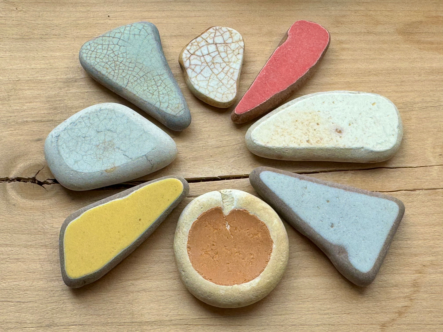 Sea Pottery Pieces Mix (8 pcs) #059 – Beach Found Ceramic Shards for Crafts, Jewelry Making, Mosaic & Wabi Sabi Decor