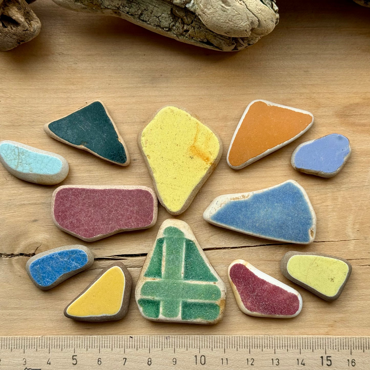 Colorful Beach Pottery Sea Pottery Set 12 pcs (85g) – Genuine Surf Tumbled Ceramic Shards #060 – Craft Supplies, Mosaic, Jewelry Making, Coastal Decor